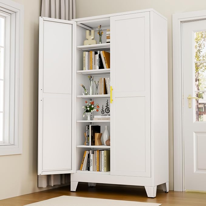 White Metal Storage Cabinet, Kitchen Pantry Storage Cabinet by RISTERN