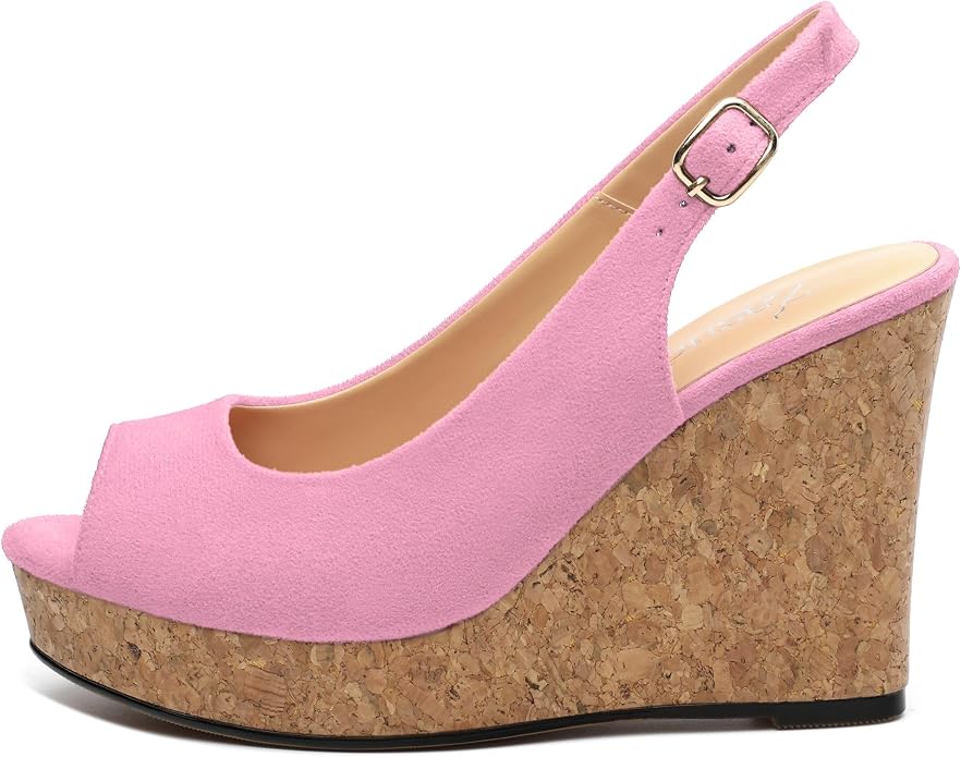 Womens Wedge Platform Sandals Peep Open Toe Slingback Buckle High Heel Dress - Image 2