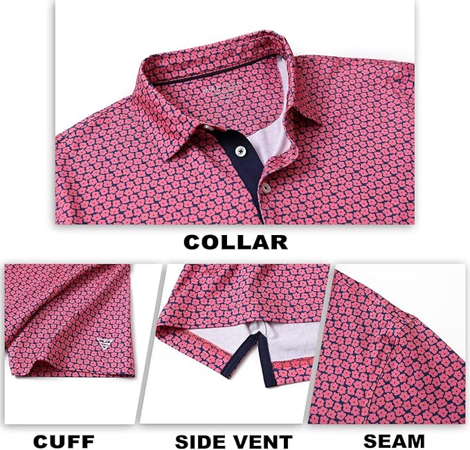 M MAELREG Mens Golf Shirt Short Sleeve Dry Fit Print Moisture Wicking - Image 5