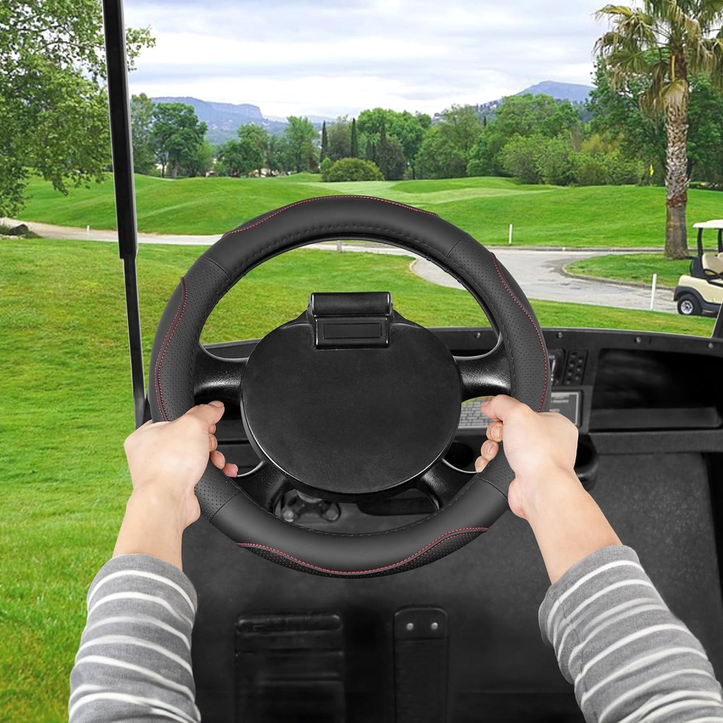 10L0L 13 Inch Golf Cart Steering Wheel Covers for EZGO TXT&RXV, Upgraded Microfiber Anti-Slip Steering Wheel Cover with Pu Leather