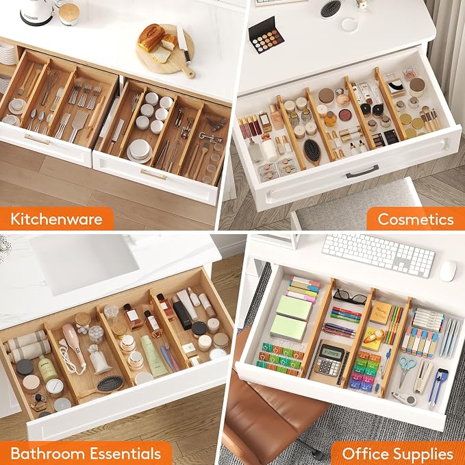 Lifewit 5 Pack 4" High Bamboo Drawer Dividers, 17-21.5" Adjustable Drawer - Image 7