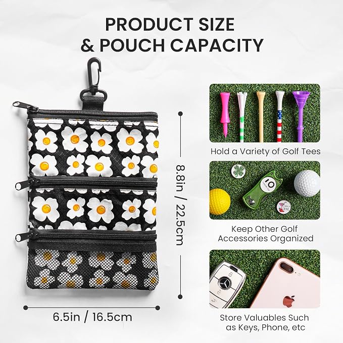 Golf Bag Accessories Valuables Pouch Bags Multi Pocket Zipper Hook - Image 3