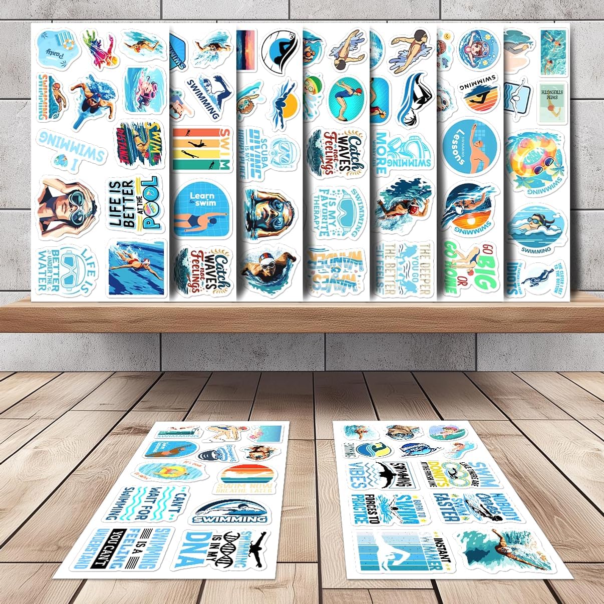 108 PCS Swimming Stickers, Waterproof Vinyl Swim Sports Decals for Water Bottles, Laptop, Skateboard, Helmet, Luggage, Cool Swimmer Accessories for Teens Girls Boys Adults Swim