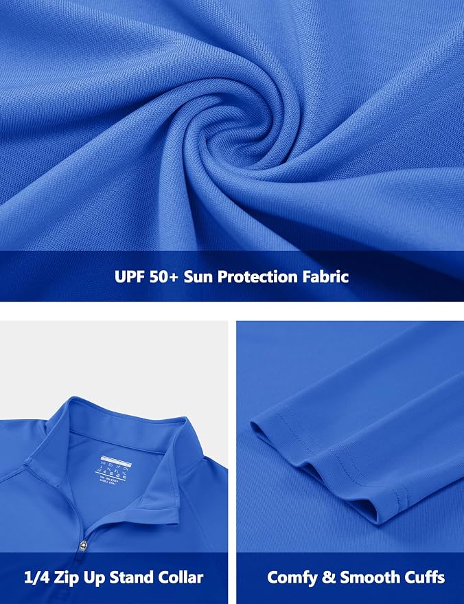 CRYSULLY Men's Long Sleeve 1/4 Zip Shirts Sun Protection Pullover UPF 50+ Rash - Image 6