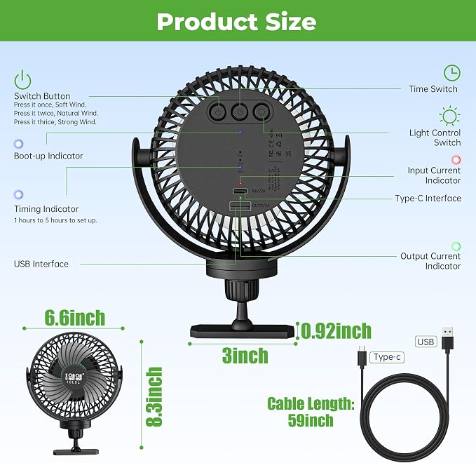 10L0L 2 Pack Magnetic Golf Cart Fans Rechargeable Big Battery Powered Portable - Image 9