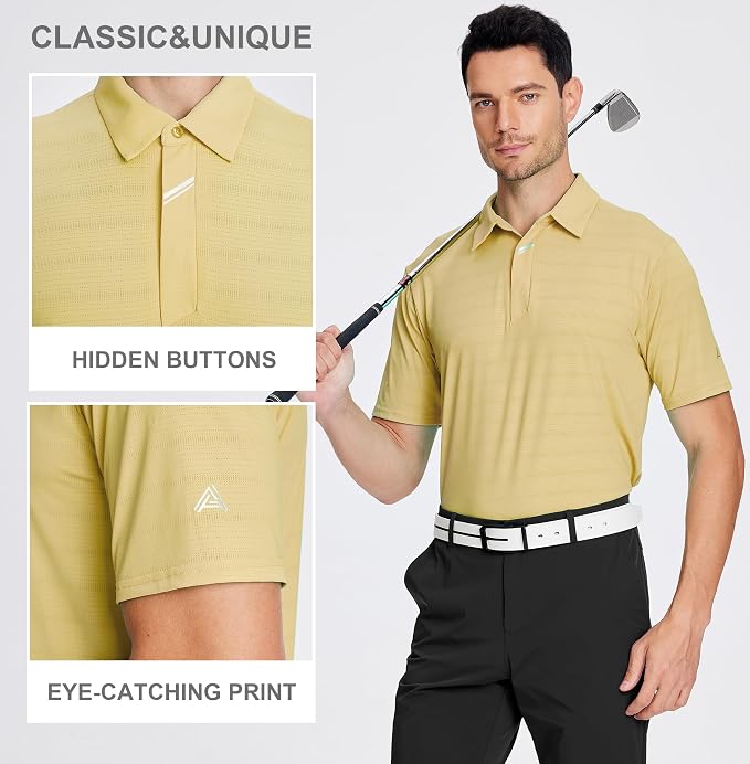 Esabel.C Jacquard Golf Shirts for Men Moisture Wicking Short Sleeve Performance - Image 2