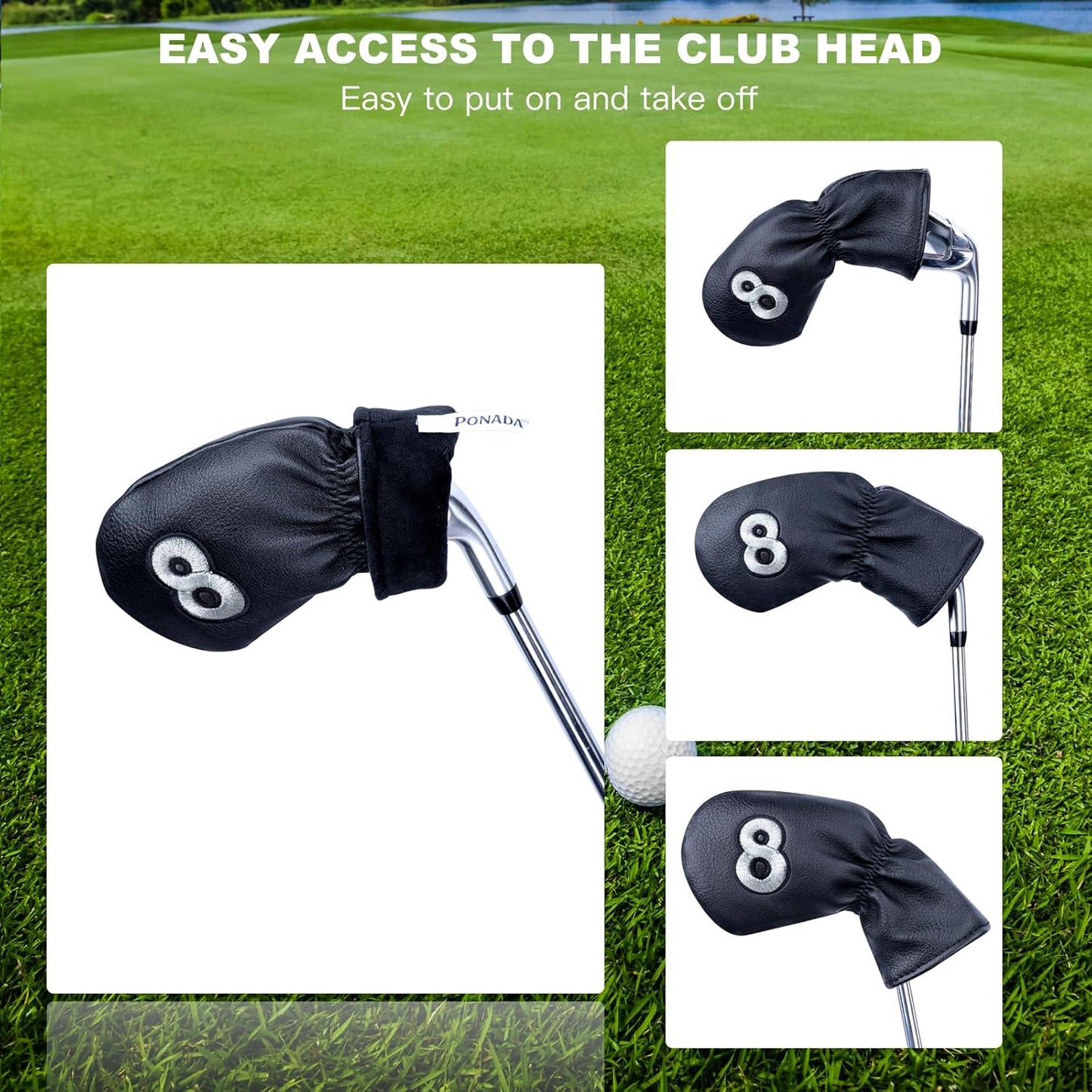 10 Pcs Iron Covers for Golf Clubs, Premium PU Leather Golf Iron Covers with Embroidered Big Numbers, Fits Most Iron Clubs and Hybrid Irons, Easy On and Off