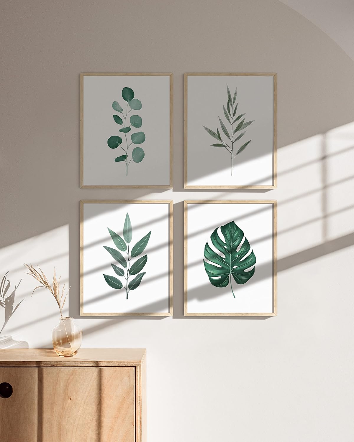 HAUS AND HUES Framed Botanical Wall Art – Plant Wall Decor, Tropical Wall Art, Leaf Wall Art, Green Leaves Pictures, Plant Pictures Wall Art, Leaves Print, Sage Green Wall Art, (11x14, Beige Framed)