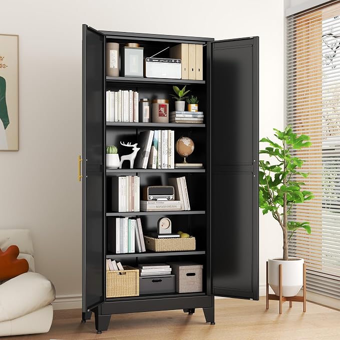 Black Metal Storage Cabinet, Kitchen Pantry Storage Cabinet - Image 2