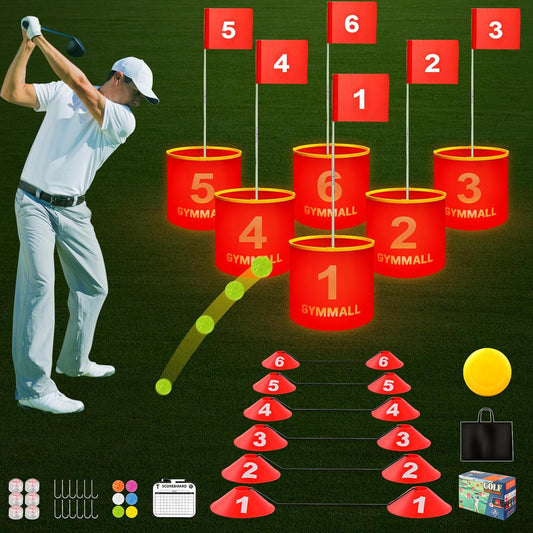 Golf Yard Bucket Games, 6 Holes Bucket Backyard Golf Game Set with LED Light and Golf Flags for Adults & Kids Indoor Outdoor, Golf Practice Gift for Backyard, Park, Beach and Lawn