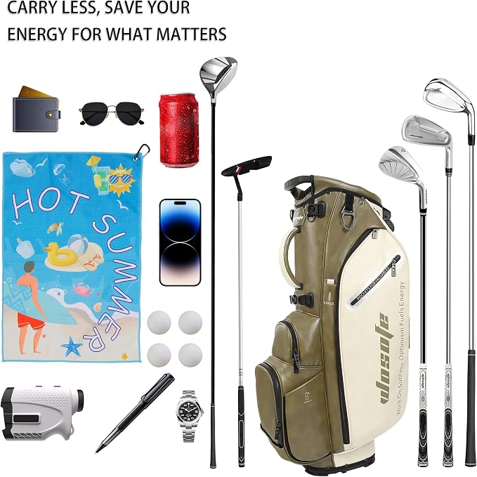 Lightweight 14-Way Golf Stand Bag, PU Leather Golf Bag Waterproof Men Women - Image 3