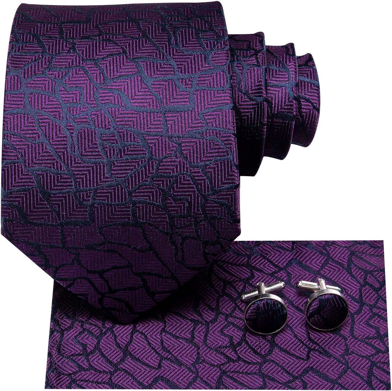 Hi-Tie Men 63inches Tie Set Extra Long Necktie Paisley Tie Pocket Suqare Cufflinks Big and Tall Men Tie