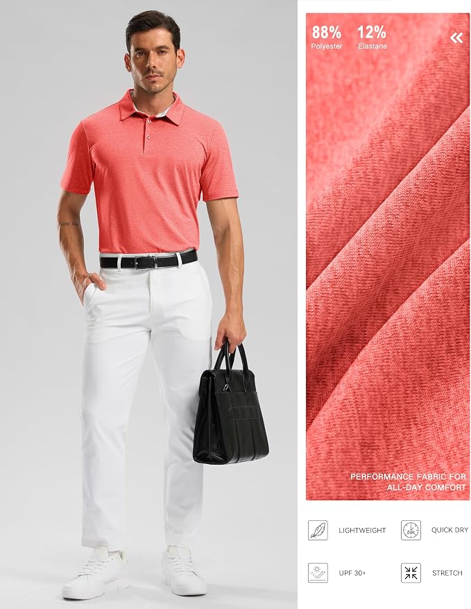Golf Shirts Heather Polo Short Sleeve Dry Fit Lightweight Moisture Wicking - Image 5