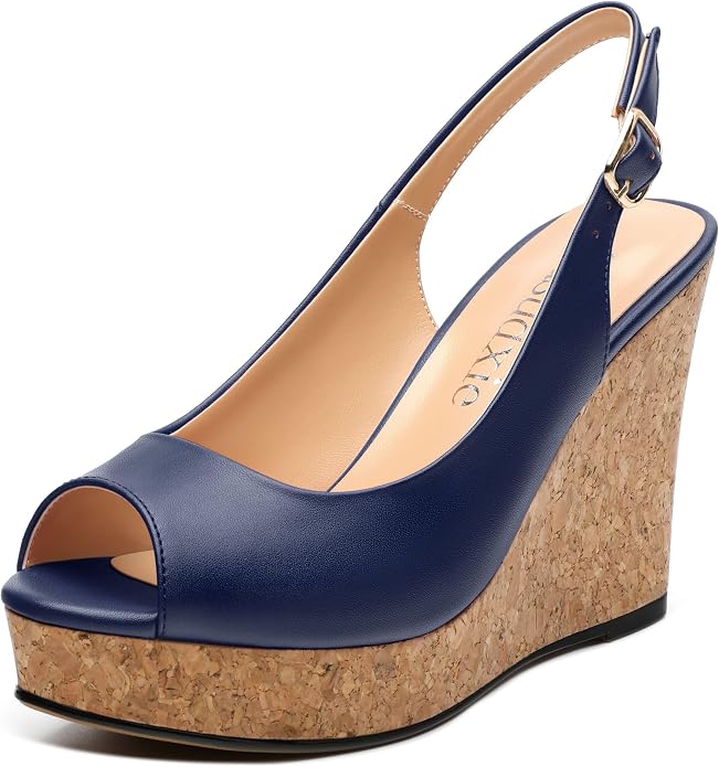 Womens Peep Toe Wedge Heels Matte Fashion Cork Slingback Pumps Platform Wedge by zasudxie