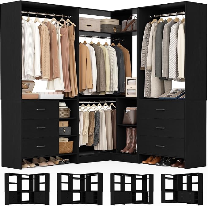 Aheaplus Closet System with 6 Drawers, 4 Hanging Rods & Corner Tower, Corner by Aheaplus