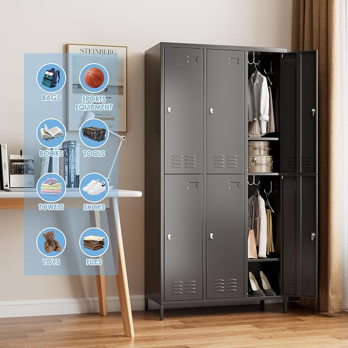 METAN Metal Locker for School Office Gym Bedroom, 6 Doors Steel Storage Locker - Image 2