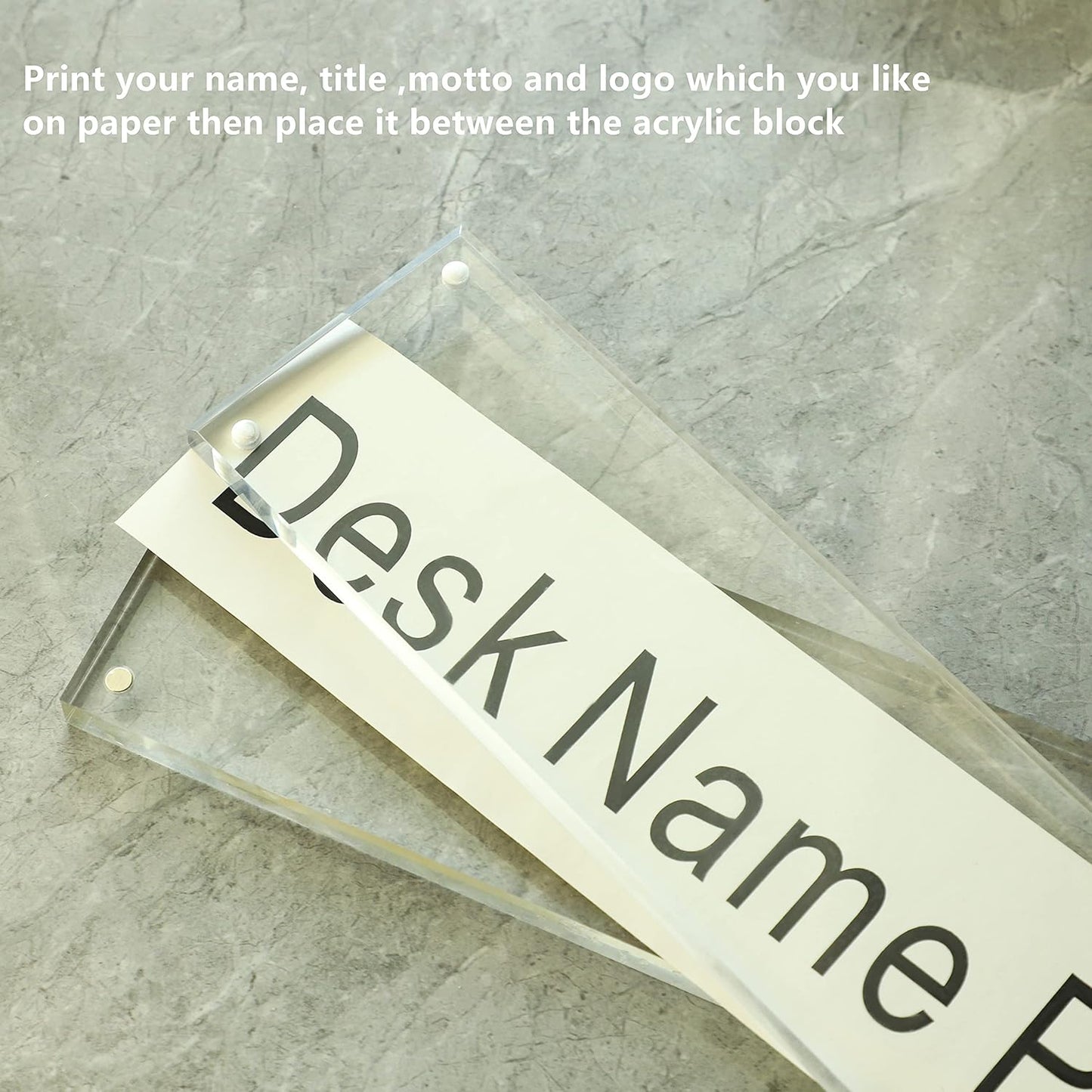 IEEK Acrylic Desk Name Plate, Clear Acrylic Block Nameplate Double Sided Holder, DIY Personalized Name, 2.5x10 Inch