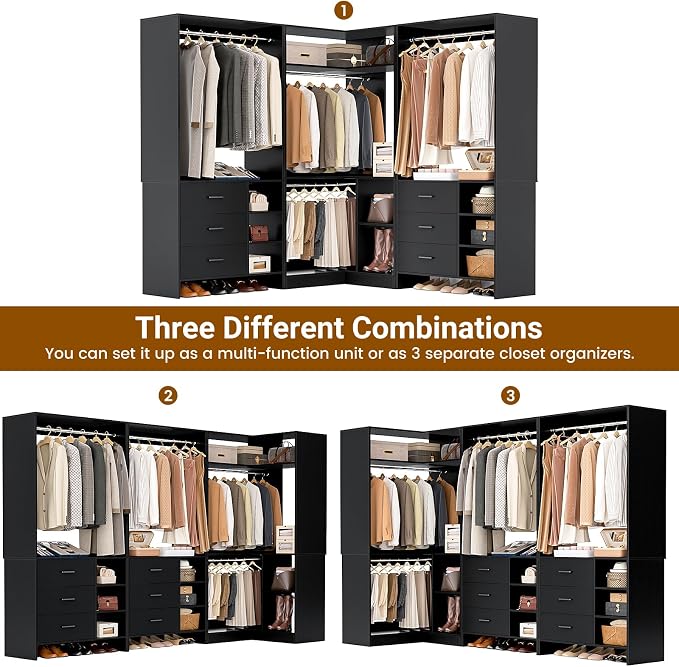 Aheaplus Closet System with 6 Drawers, 4 Hanging Rods & Corner Tower, Corner - Image 3