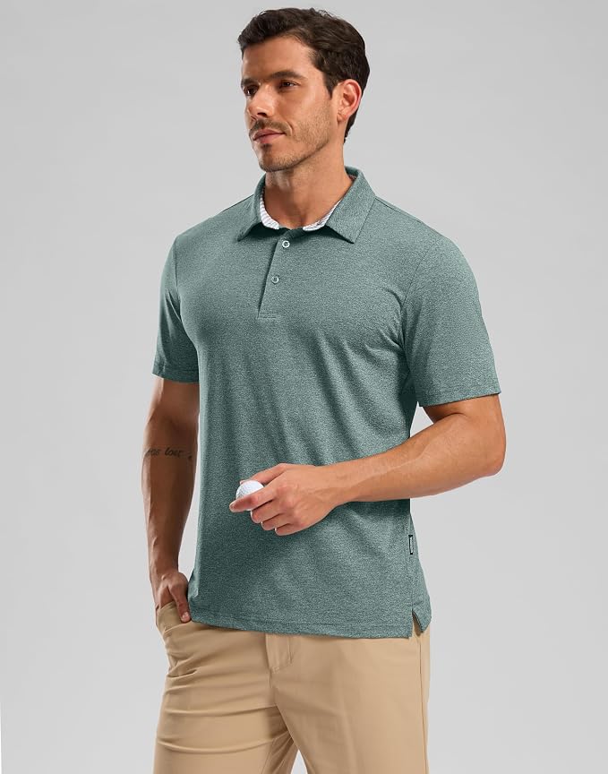 Golf Shirts Heather Polo Short Sleeve Dry Fit Lightweight Moisture Wicking - Image 2