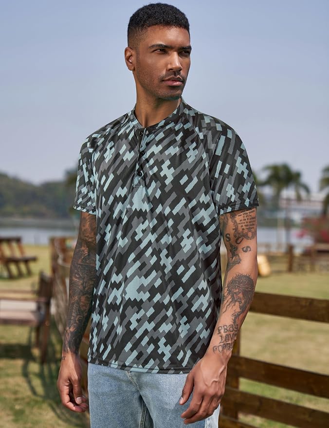TAPULCO Mens Collarless Golf Shirts Short Sleeve Dry Fit Stretch Casual - Image 3
