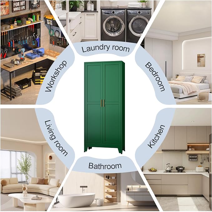 Green Metal Storage Cabinet, Kitchen Pantry Storage Cabinet - Image 7