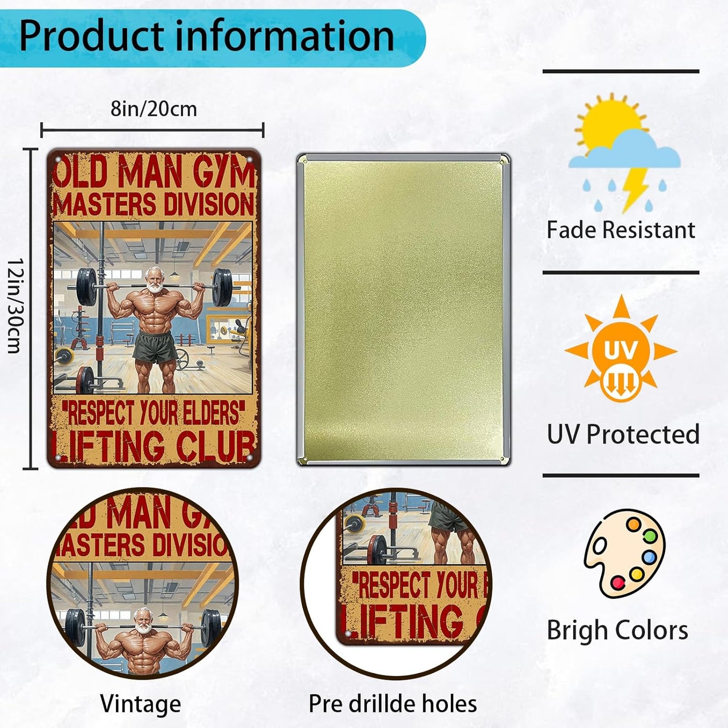 Gym Posters Old Man Gym Metal Tin Sign Weightlifting Signs Home Gym Man Tin Sign Gym Bar Pub Sign Poster Garage Bar Pub 8x12 Inch