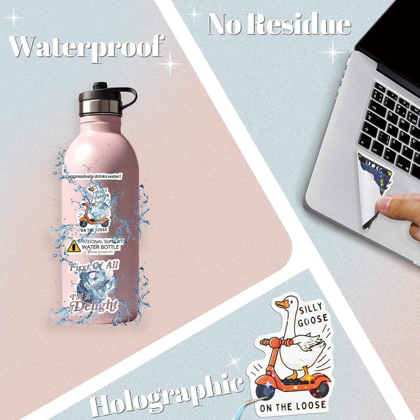 200 PCS Funny Holographic Stickers for Adults, Waterproof Vinyl Sarcastic Meme Decals for Laptop, Water Bottle, Phone, Kindle, Journal, Scrapbook, Bumper, Skateboard, Luggage, No Repeats