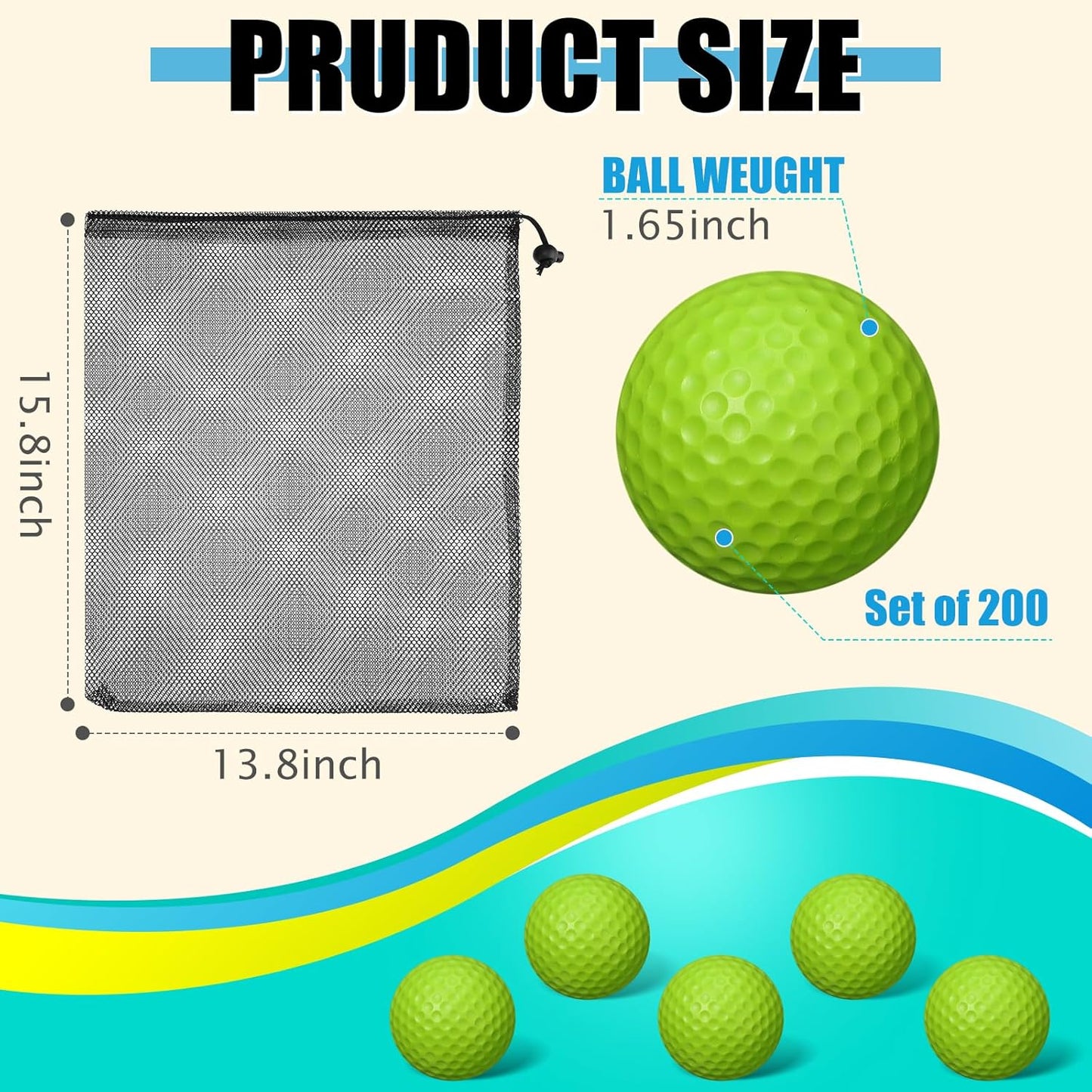 200 Pcs Foam Golf Practice Balls Bulk Realistic Feel Limited Flight Training Balls Soft for Outdoor Swing Indoor Backyard Training