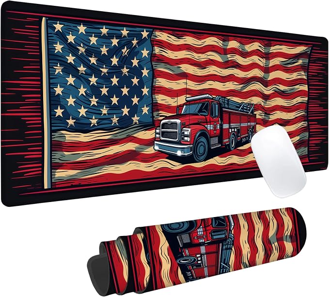 Fire Truck Gaming Mouse Pad, Office Desk Mat, Anti-Slip Rubber Base Cool by cromcu