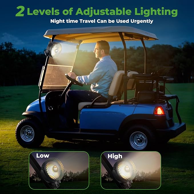 10L0L Golf Cart Fan with Magnetic Mount & 56Hrs Runtime - 8000mAh Battery - Image 6