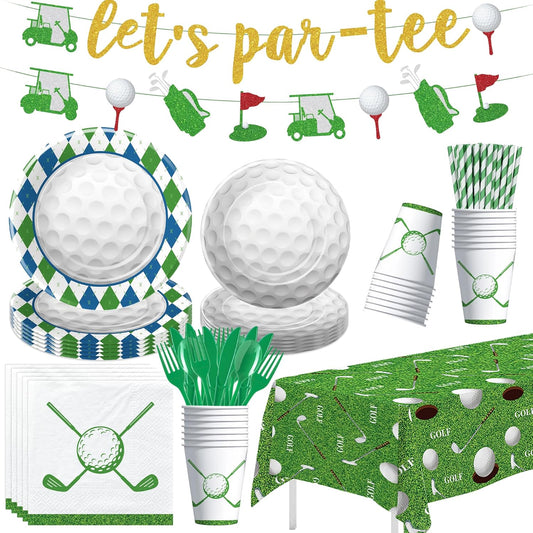 Golf Party Decorations, Golf Birthday Party Supplies, Plate, Napkin, Cup, Let's Par-Tee Banner, Tablecloth, Cutlery, Lover Baby Shower 1st 2nd Birthday, Serves 24