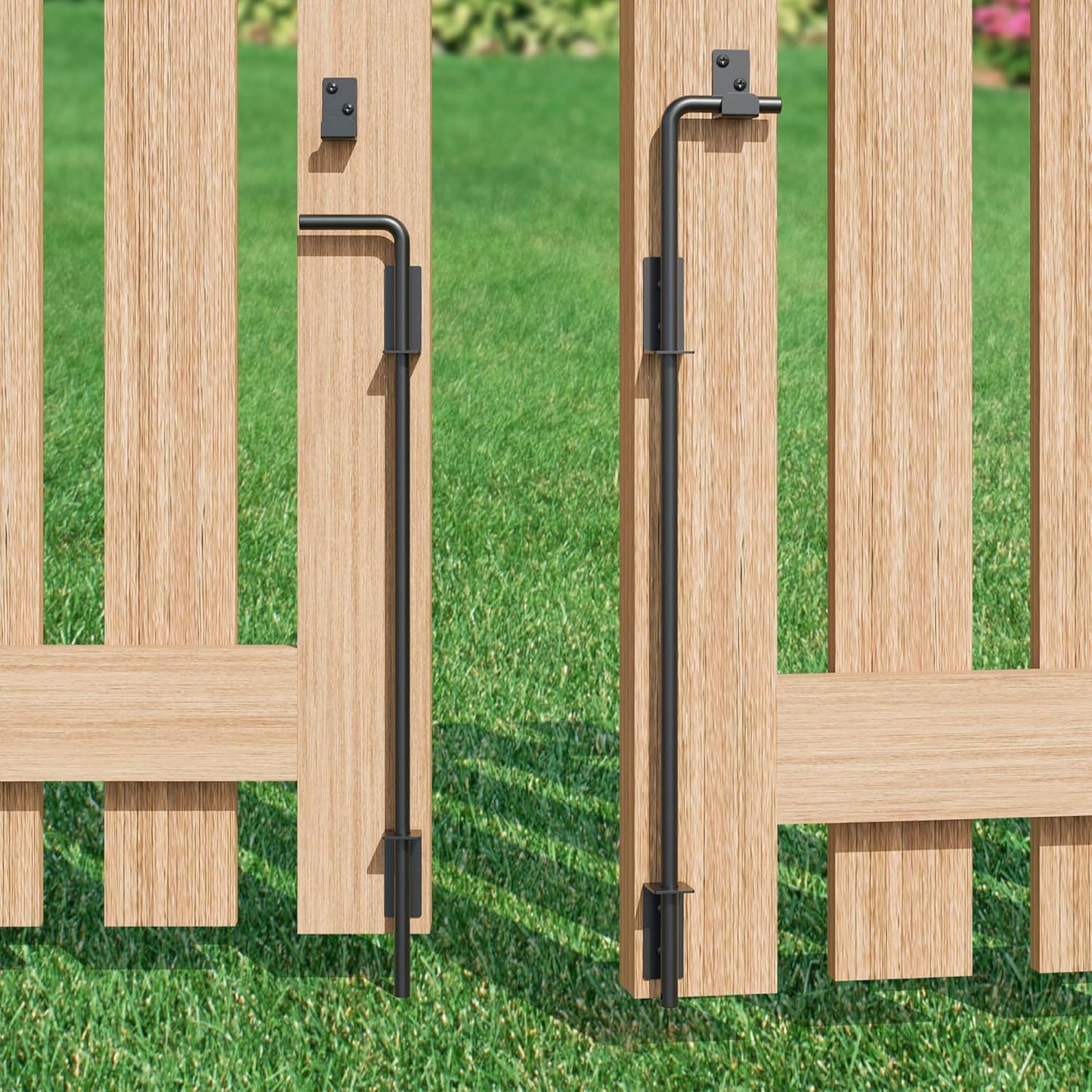 24" Heavy Duty Cane Bolt Gate Drop Rod, Extra Thick Gate Ground Latch Hardware for Wood PVC Vinyl Metal Fences Gates, Wrought Iron Doors Stopper Gate Latches, Black Finish, 2 Pack