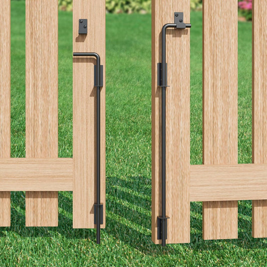 24" Heavy Duty Cane Bolt Gate Drop Rod, Extra Thick Gate Ground Latch Hardware for Wood PVC Vinyl Metal Fences Gates, Wrought Iron Doors Stopper Gate Latches, Black Finish, 2 Pack