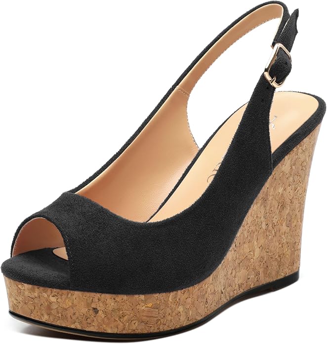 Womens Wedge Platform Sandals Peep Open Toe Slingback Buckle High Heel Dress by zasudxie