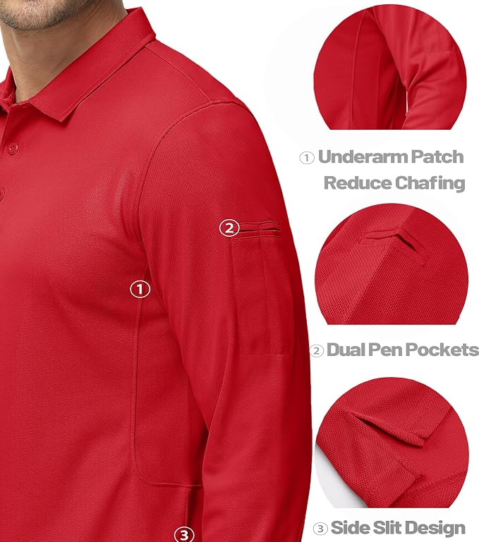 MAGCOMSEN Men's Polo Shirts 3 Button Quick Dry Performance Long Sleeve Tactical - Image 4