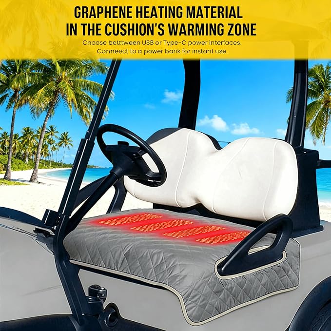 Heated Golf cart seat Cover, 3 Heating Levels and 4 Heating Zones, All-Weather - Image 3