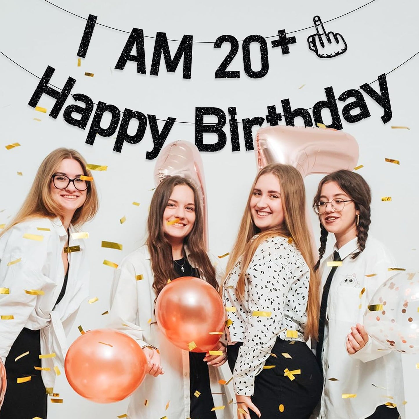 21st Birthday Decorations, NO DIY I Am 20+ Happy Birthday Banner Funny Gift for Men Women, Black