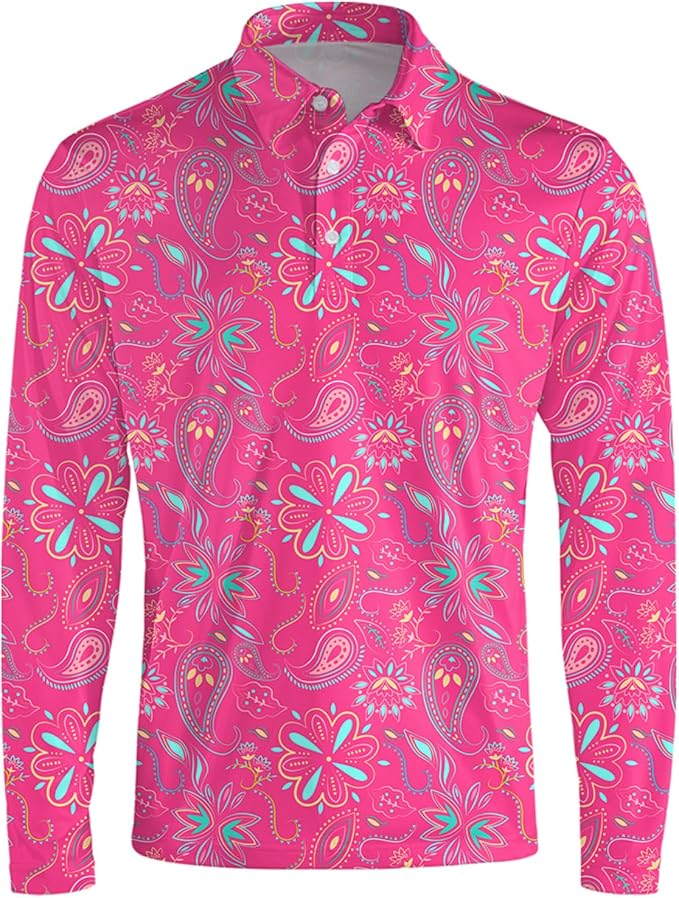 Men's Long Sleeve Golf Shirt Quick Dry 3 Button Work Fishing Outdoor Casual by SQPO