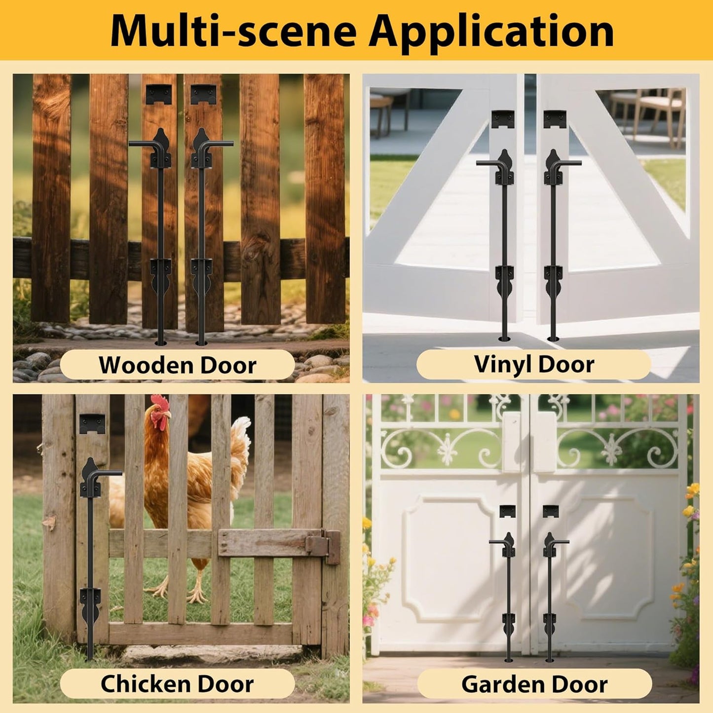 18" Heavy Duty Cane Bolts for Gates with Black Rustproof Powder Upgraded Hardware Gate Drop Rod for Wood PVC Vinyl Fences Gates, Double Doors-2 Pack