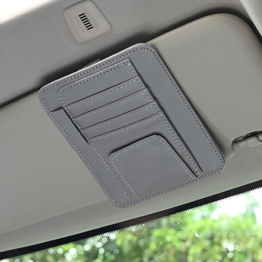 Auto Car Sun Visor Organizer, Multifunctional Auto Interior Accessories Storage Pocket Sun Visor Pouch for Card License Registration Document Pen Key Interior Accessories Pocket Organizer (Gray)