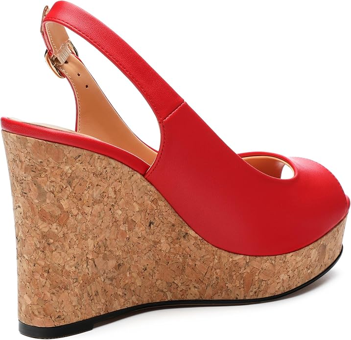 Womens Peep Toe Wedge Heels Matte Fashion Cork Slingback Pumps Platform Wedge - Image 5