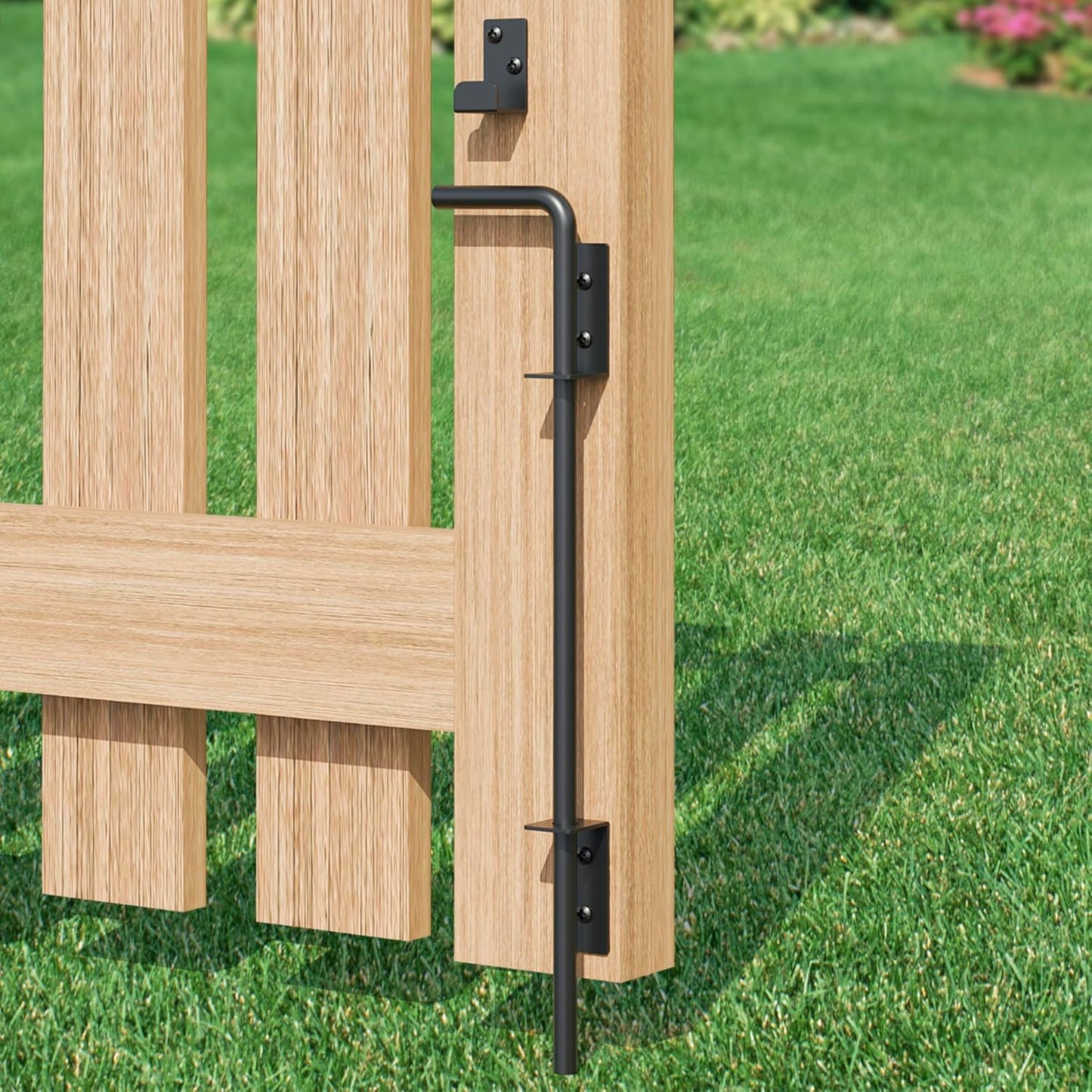 18" Heavy Duty Cane Bolt Gate Drop Rod, Extra Thick Gate Ground Latch Hardware for Wood PVC Vinyl Metal Fences Gates, Wrought Iron Doors Stopper Gate Latches, Black Finish, 1 Pack