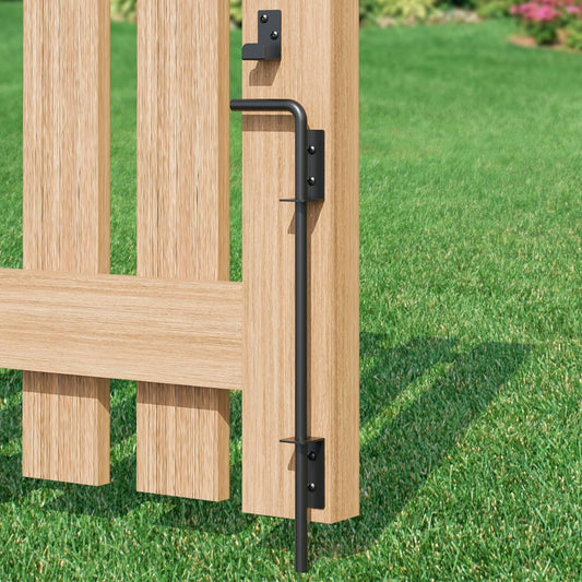 18" Heavy Duty Cane Bolt Gate Drop Rod, Extra Thick Gate Ground Latch Hardware for Wood PVC Vinyl Metal Fences Gates, Wrought Iron Doors Stopper Gate Latches, Black Finish, 1 Pack