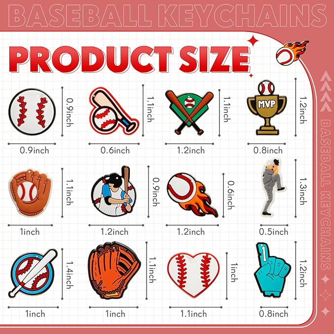 Batiyeer 72 Pack Baseball Keychains Bulk Party Favors Sports Ball Key Chains - Image 3