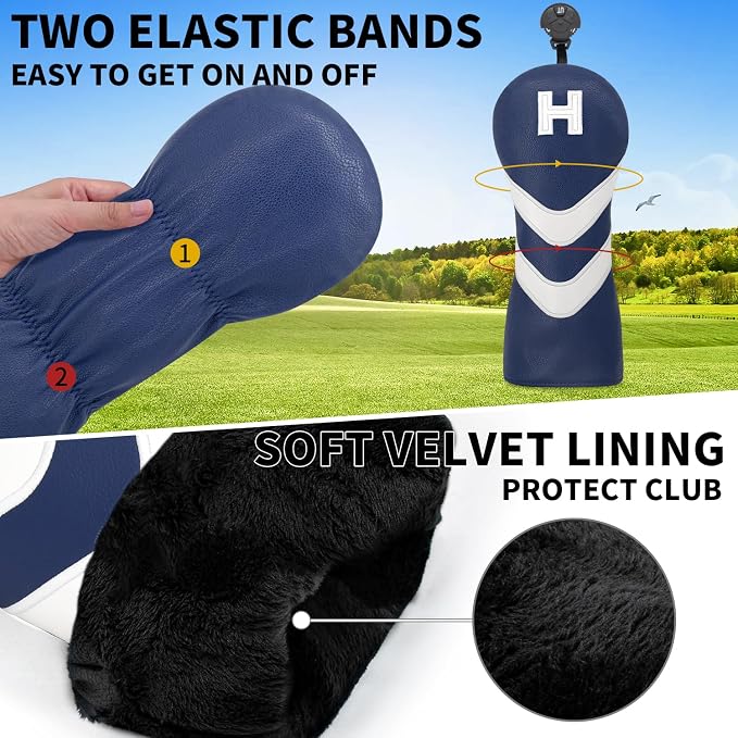 Golf Head Cover Golf Club Blue Leather Headcovers Set Fits Driver Fairway Wood - Image 4
