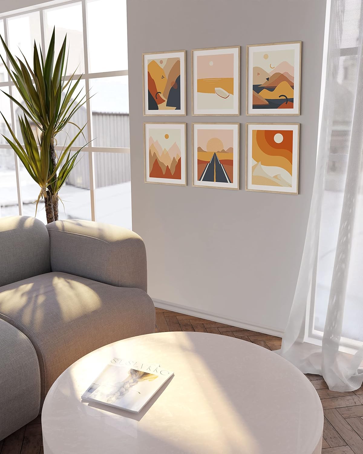 HAUS AND HUES Abstract Minimalist Landscape Wall Art - Set of 6 Modern Aesthetic Mountain Posters | Minimal Geometric Nature Paintings 8"x10" UNFRAMED