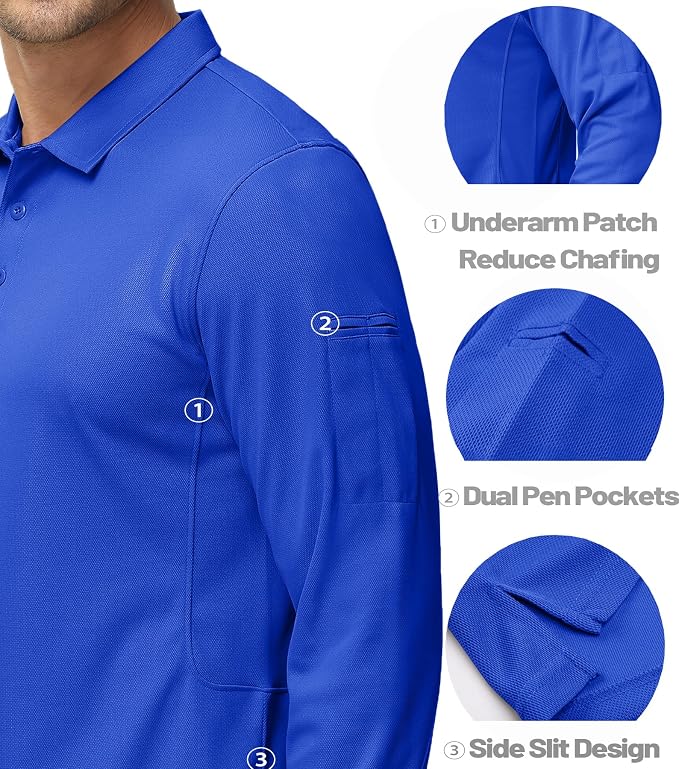 MAGCOMSEN Men's Polo Shirts 3 Button Quick Dry Performance Long Sleeve Tactical - Image 4