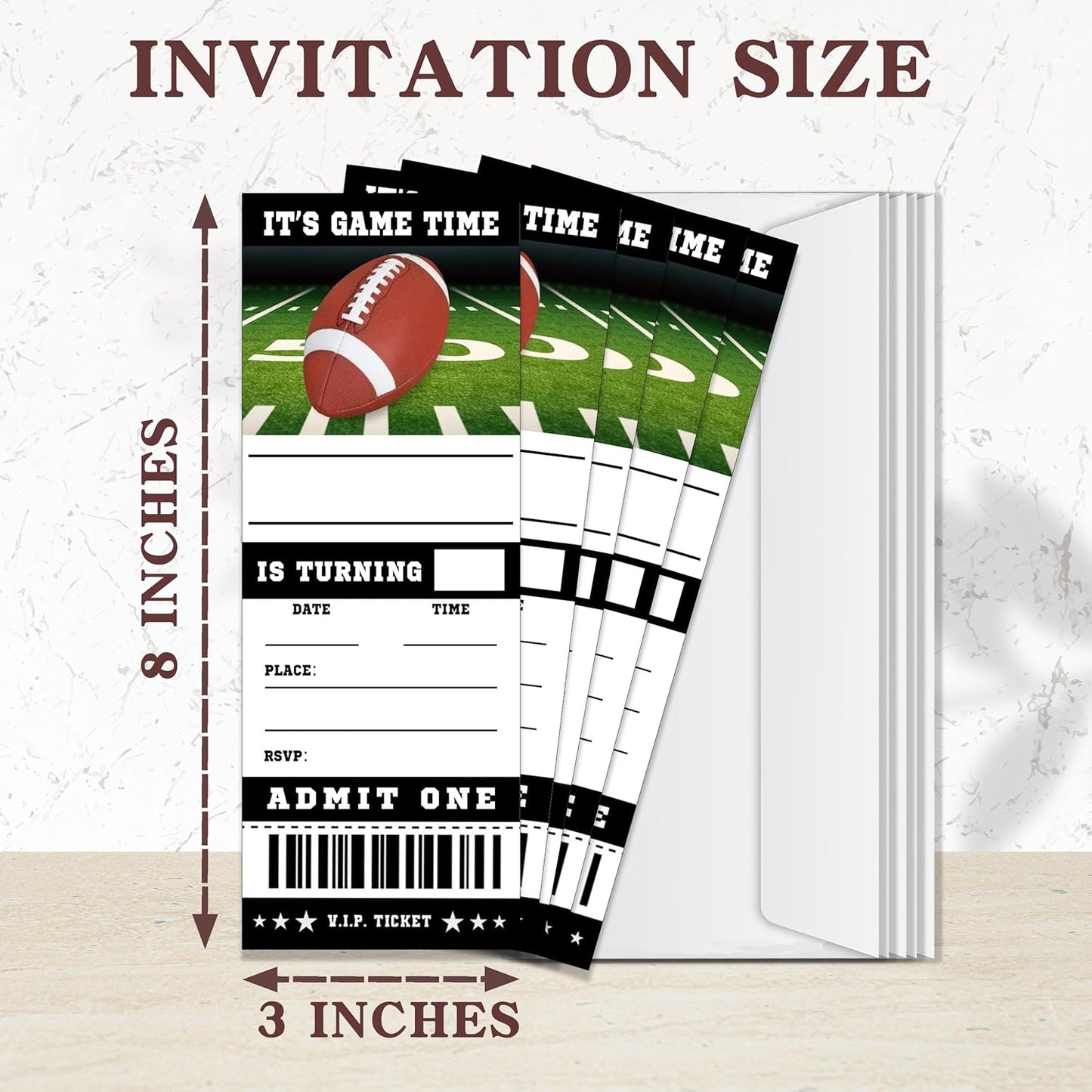 20 Football Game Ticket Invite Cards-Football Birthday Invitation with Envelopes for Teens kids Adults-Sports Birthday Cards-Party Favor & Supplies (3×8 inch)-A14