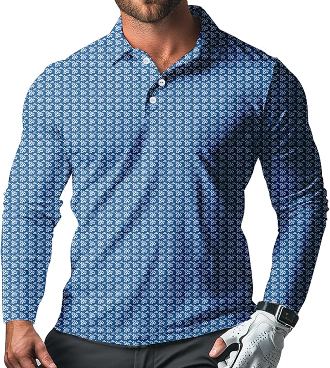 Men's Long Sleeve Golf Shirt Quick Dry 3 Button Work Fishing Outdoor Casual by SQPO