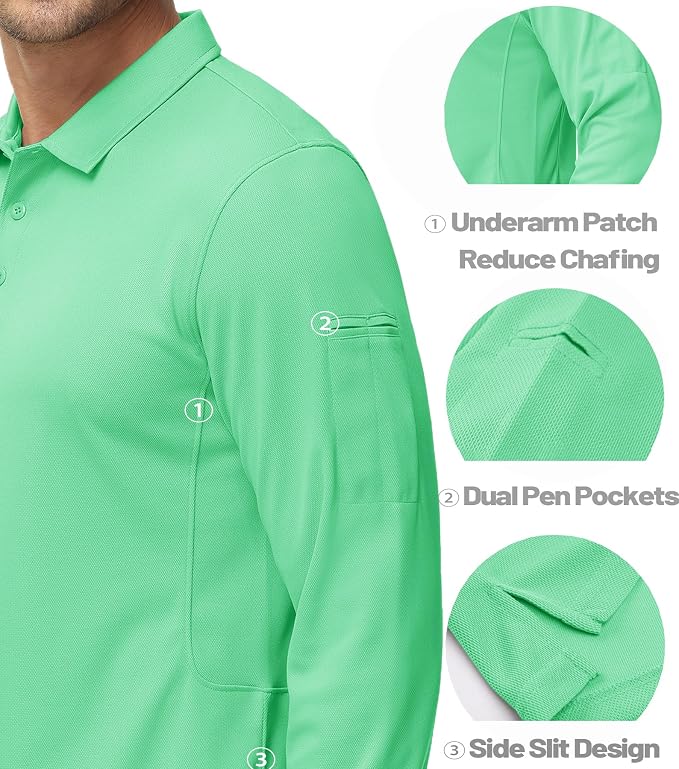 MAGCOMSEN Men's Polo Shirts 3 Button Quick Dry Performance Long Sleeve Tactical - Image 4